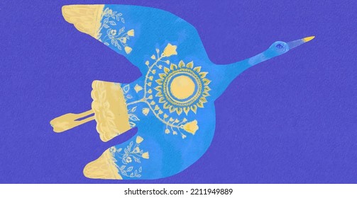 Flying stork. Peace symbol, no war concept. Vector on white background