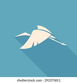 flying stork sign logo emblem on a blue background vector illustration