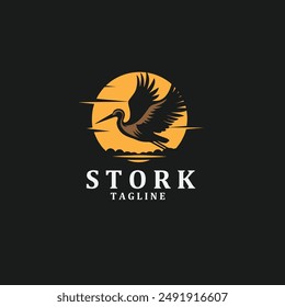 flying stork silhouette logo vector  illustration