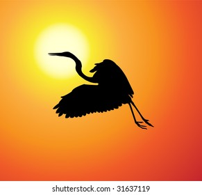 flying stork in skies, vector illustration