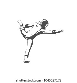 Flying stronaut in spacesuit. Monochrome silhouette. Fantastic person