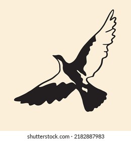 Flying Stylized Bird Vector Illustration. Flying Bird Doodle