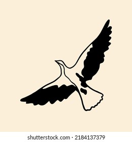 Flying Stylized Bird Vector Illustration. Flying Bird Doodle