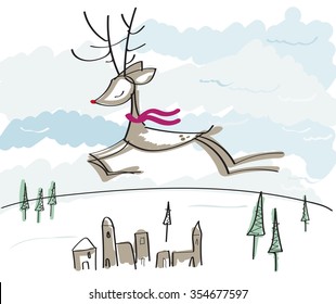 Flying Stylized Reindeer