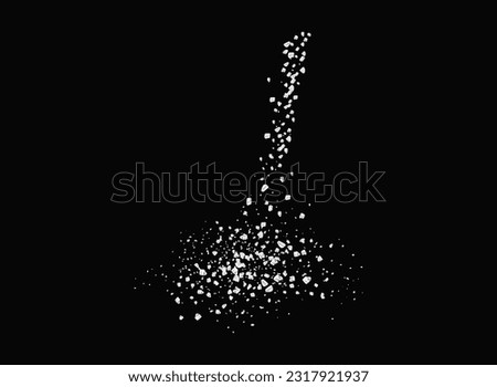 Flying sugar or salt. A scattering of crystals of sugar or salt. Realistic vector illustration isolated on black background.