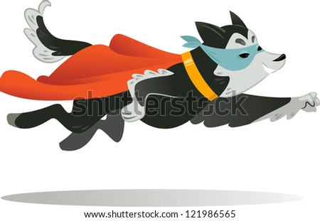 Flying super hero dog in the fly