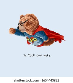 flying superhero bear toy in glasses illustration