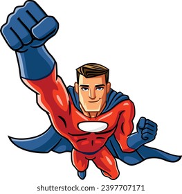 Flying Superhero cartoon mascot illustration vector clip art