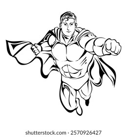 Flying superhero illustration. Powerful pose, ideal for comics and design projects