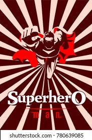 Flying superhero on camera. Black and white graphic. Illustration
