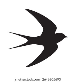 Flying Swallow Bird Silhouette Isolated on White Background 