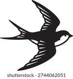 Flying swallow bird silhouette vector illustration isolated on white background.