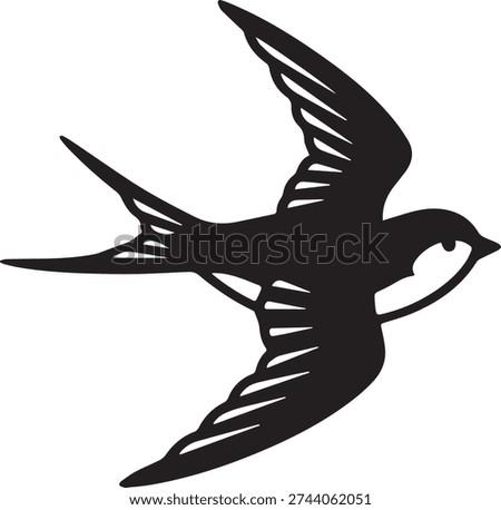 Flying swallow bird silhouette vector illustration isolated on white background.