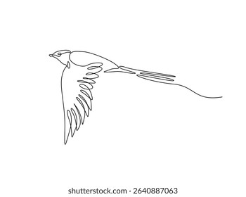 Flying swallow bird in single outline illustration. Continuous line art drawing of swallow bird. Editable stroke.