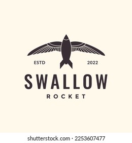 libertad de las alas de las aves tragadas con el logotipo del hipster del cohete diseño de icono vectorial plantilla de ilustración de icono