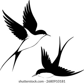 Flying Swallow Birds Ilustración vectorial de la silueta