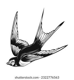 Flying Swallow Line Art Vector Illustration