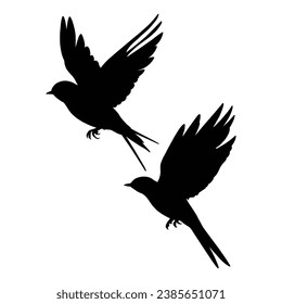 Flying Swallow Silhouette on White Background.