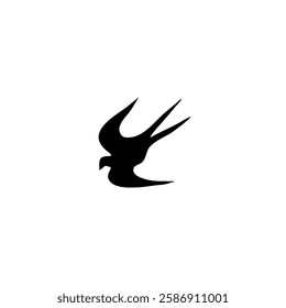 Flying swallow silhouette on white background