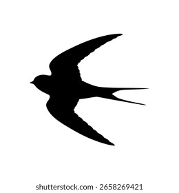 Flying Swallow Silhouette Vector. Elegant swallow silhouette in flight. Perfect for nature themes, logo design, or tattoos.