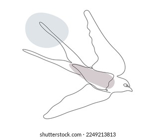 flying swallow,hand drawn, continuous mono line, one line art