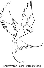 Flying swallows. Continuous one line drawing.Vector illustration
