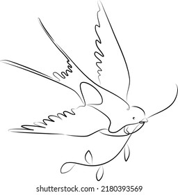 Flying swallows. Continuous one line drawing.Vector illustration