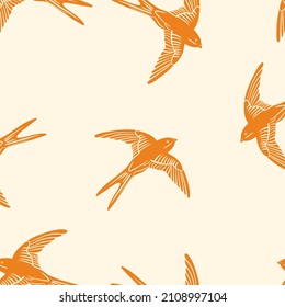 Flying swallows. Soft Seamless vector pattern 