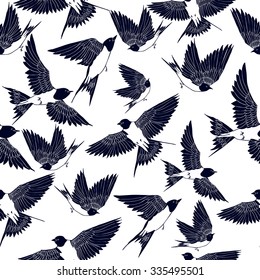 flying swallows vector seamless pattern