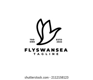 flying swan bird monoline logo concept. Vector illustration