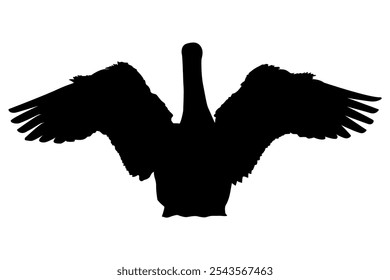 Flying Swan or Goose or Duck Silhouette Vector Illustration. Black and White Icon Design, Isolated on White Background, Editable and Scalable EPS for Nature or Wildlife Themes