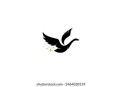 Flying swan silhouette logo decorated with scattered stars