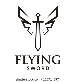 Flying sword logo design template vector illustration