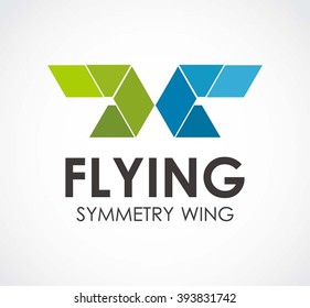 Flying of symmetric wing abstract vector and logo design or template geometric business icon of company identity symbol concept