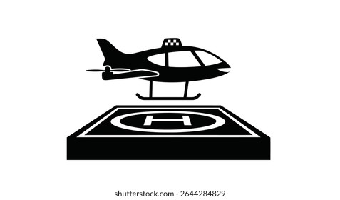 Uma aterrissagem de táxi voador em um telhado pad.jpg	Autonomous Flying Taxi Landing Rooftop Pad Mobilidade de Ar Urbano	Um táxi voador autônomo pousa graciosamente em um terraço dedicado, significando o amanhecer de u