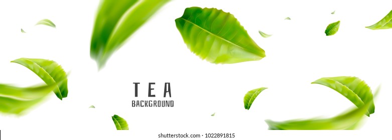 Flying tea background, fresh design elements in 3d illustration