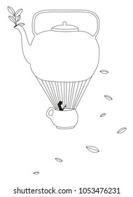 
Flying teapot balloon concept hand drawing