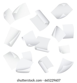 Flying Template Blank White Paper Set Empty in the Air. Vector illustration