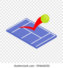 Flying tennis ball on a blue court isometric icon 3d on a transparent background vector illustration