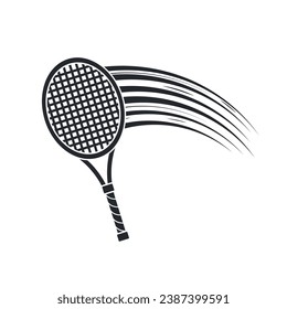 Flying tennis racket minimalistic vector icon. Tennis sport equipment design.