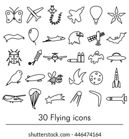 flying theme theme outline symbols and icons set eps10