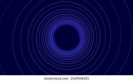 Flying Through Abstract Vortex Spiral Tunnel with Circular Particles Trails. Science Research or Tech Innovation Online Webinar Presentation Event. Conference or Forum Vector Backdrop.