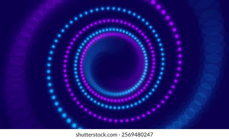 Flying Through Abstract Vortex Spiral Tunnel with Circular Particles Trails. Science Research or Tech Innovation Online Webinar Presentation Event. Conference or Forum Vector Backdrop.