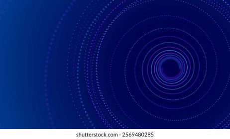 Flying Through Abstract Vortex Spiral Tunnel with Circular Particles Trails. Science Research or Tech Innovation Online Webinar Presentation Event. Conference or Forum Vector Backdrop.