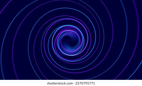 Flying Through Abstract Vortex Spiral Tunnel with Circular Particles Trails. Science Research or Tech Innovation Online Webinar Presentation Event. Conference or Forum Vector Backdrop.