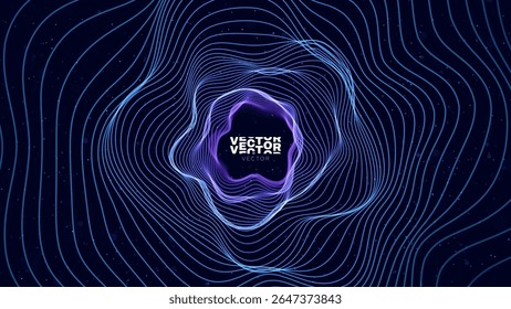 Flying Through Abstract Vortex Spiral Tunnel with Circular Particles Trails. Science Research or Tech Innovation Online Webinar Presentation Event. Conference or Forum Vector Backdrop.