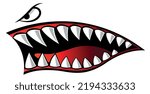 Flying tigers bomber plane vector graphic angry shark teeth shark mouth car decal motorcycle helmet and gas tank sticker