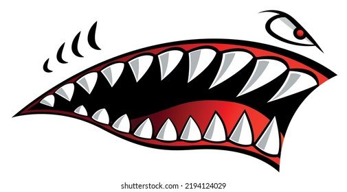 Flying Tigers Bomber Plane Vector Graphic Angry Shark Teeth Shark Mouth Car Decal Motorcycle Helmet And Gas Tank Sticker