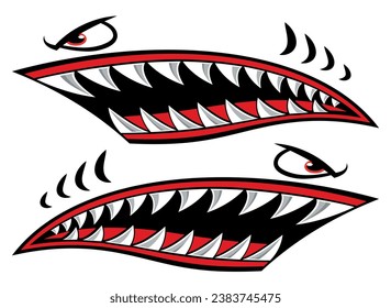 Flying tigers bomber plane vector graphic angry shark teeth shark mouth car decal motorcycle helmet and gas tank sticker