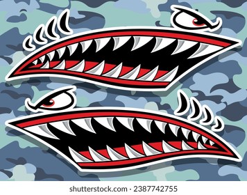 Flying tigers shark teeth car sticker motorcycle gas tank decal and helmet sticker on camouflage background